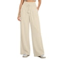 thumbnail image 3 of Women's Drawstring Wide Leg Pants with Pockets for Women Casual Elastic Waist Soft Flowy Trousers with Pockets, Travel Lounge Business | VerBelle,Khaki M, 3 of 7