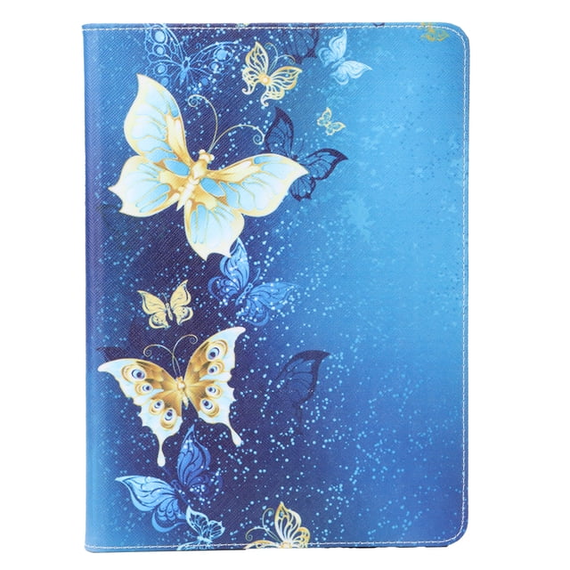 Funda protectora de PU para tableta portátil, protección universal de 360°, funda de cuero pintada para tableta iOS, mariposa dorada
