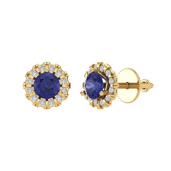0.8808 ct Screw-Back Stud Earrings for Women | 4.5mm Round Cut Simulated Tanzanite | 18K Yellow Gold