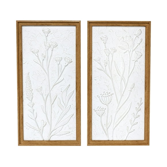 Ensemble de 2 décorations murales modernes à motif floral blanc, sans marque, de Harbortown Industries, 10 x 20 pouces