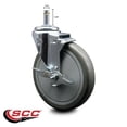 thumbnail image 2 of 6 Inch Gray Polyurethane Wheel Swivel 7/16 Inch Grip Ring Stem Caster with Brake, 2 of 2