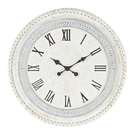 DecMode 22 White Wood Scroll Carved Beading Wall Clock