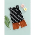 thumbnail image 4 of Baby Boys Summer Outfit Sets Sleeveless O Neck Striped Vest + Solid Color Drawstring Shorts 0-24 Months, 4 of 9