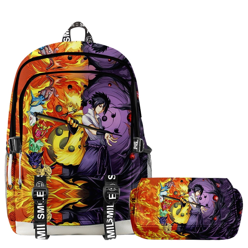 2pcs/set Anime Naruto Backpack + Pencil Case for Boys Girls Bookbag  Children Cartoon Manga Backpacks-G 