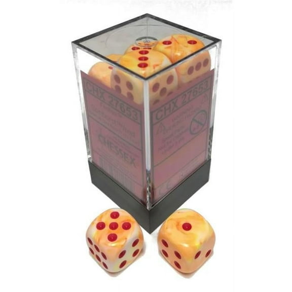 16 mm D6 Cube Festive Dice - Sunburst & Red, 12 Piece