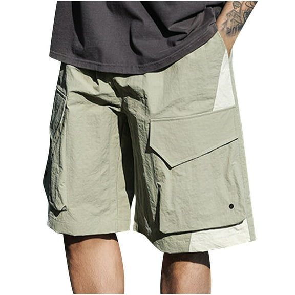 hotojiny Men's Cargo Shorts Casual Elastic Waist Wide Leg Shorts Big Tall Quick-Dry Drawstring Classic Workout Shorts with Pockets