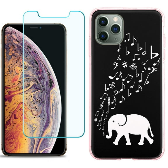 For Apple iPhone 11 Pro Case , Slim-Fit TPU Protective Phone Case with Tempered Glass Screen Protector, by OneToughShield ® - Elephant Music