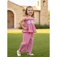 thumbnail image 3 of Loicainy Toddler Kids Girl Baseball Outfit 6 9 12 18 24 Months 2T 3T 4T 5T 6T Embroidered Plaid Tie Shoulder Ruffled Smocked Tops and Wide Leg Pants 2 Piece Clothes Set, 3 of 9