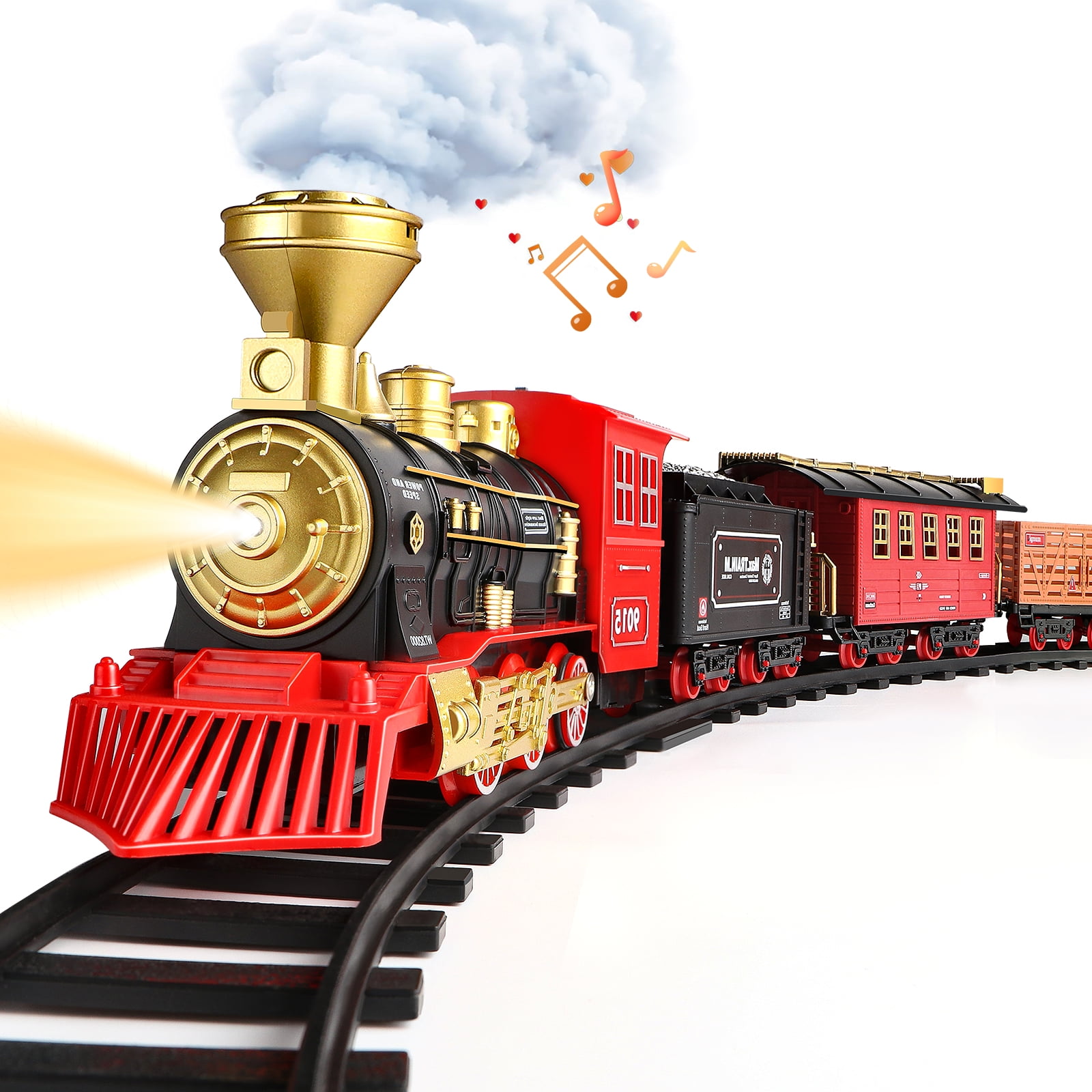  Hot Bee Model Train Set for Boys - Metal Electric Train Toys w/ Steam Locomotive, Glowing Passenger Carriages, Alloy Toy Train w/Rich  Tracks, Christmas Train Toys Gifts for 3 4 5 6