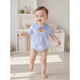 thumbnail image 3 of RUINIXCW Newborn Baby Girl Boy Halloween Outfit Infant Paid Bubble Romper Fall Summer Clothes Pumpkin Embroidery Short Sleeve Doll Collar Bodysuit, 3 of 10
