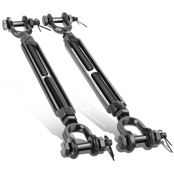 hannger 2 Pack 3/8" Black Turnbuckle Heavy Duty Jaw and Jaw Turnbuckle, 1200 Lbs Working Load Limit, Large Turnbuckles for Cables Wire Rope
