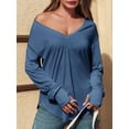 thumbnail image 2 of Women Deep V Neck Long Sleeve Oversized Casual Loose Fit Tunic Tops, 2 of 7