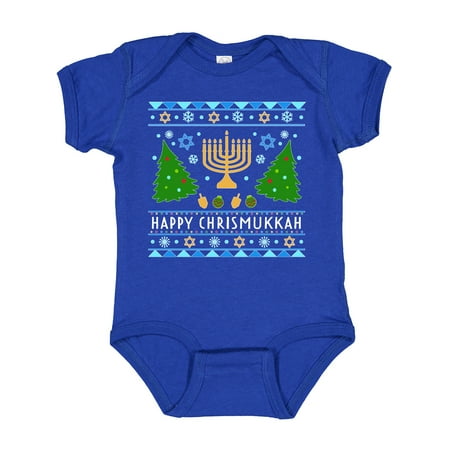 

Inktastic Happy Chrismukkah Sweater Style with Menorah and Trees Boys or Girls Baby Bodysuit