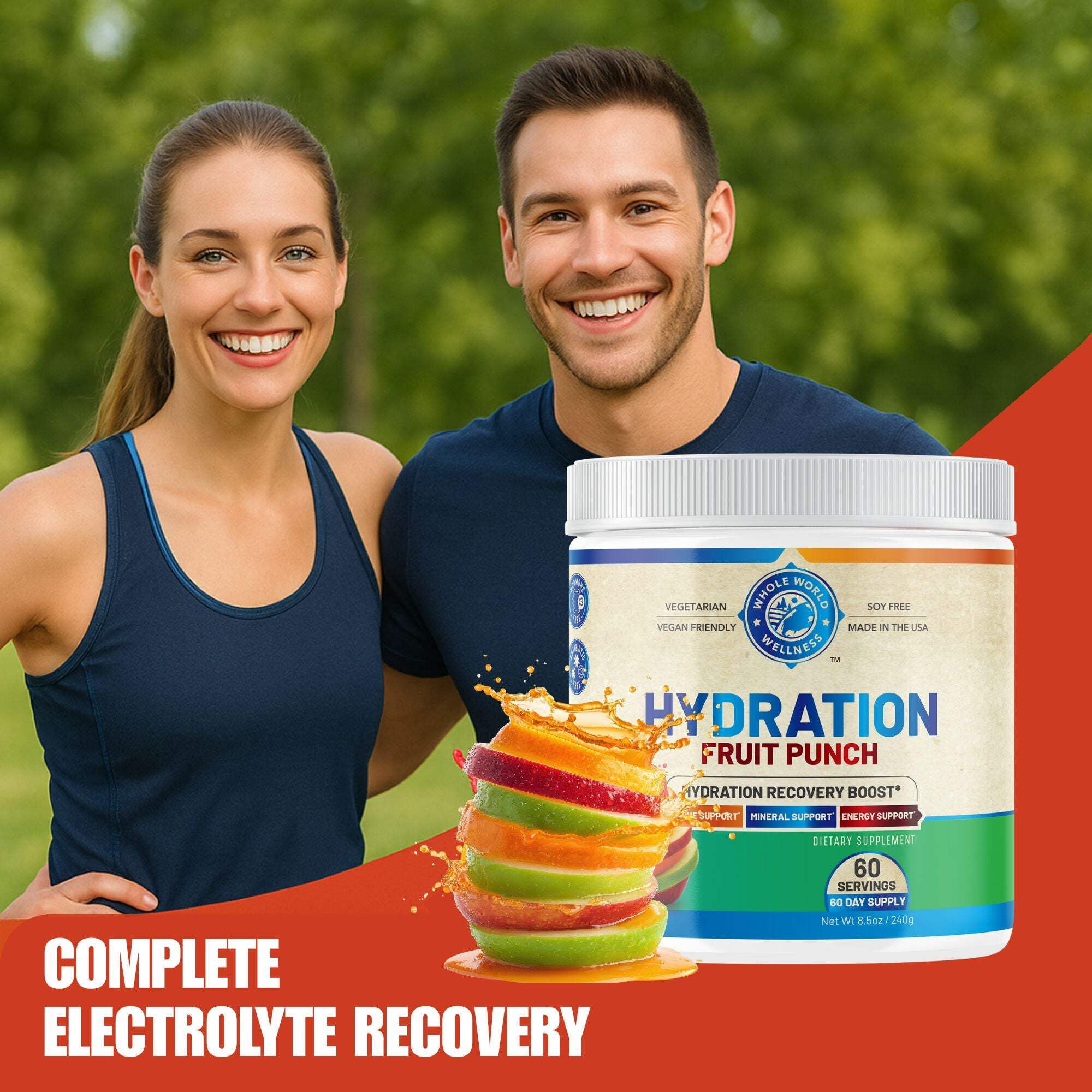 Hydration Electrolyte Powder, Fruit Punch Flavor, 60 Servings, USA Made