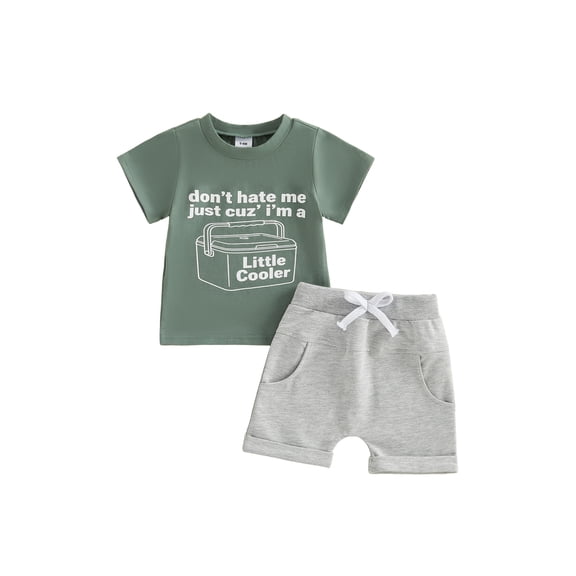 BemeyourBBs Toddler Baby Boy Summer Outfit Don't Hate Me Just Cuz I'm A Little Cooler Letter Print Crew Neck Short Sleeve T Shirt Tops and Shorts Set 2Pcs Cute Infant Boys Clothes