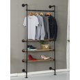 thumbnail image 2 of WGX Design For You Industrial Pipe Clothing Rack Wood Garment Rack Pipeline Vintage Rolling Rack On Wall（Black）, 2 of 2
