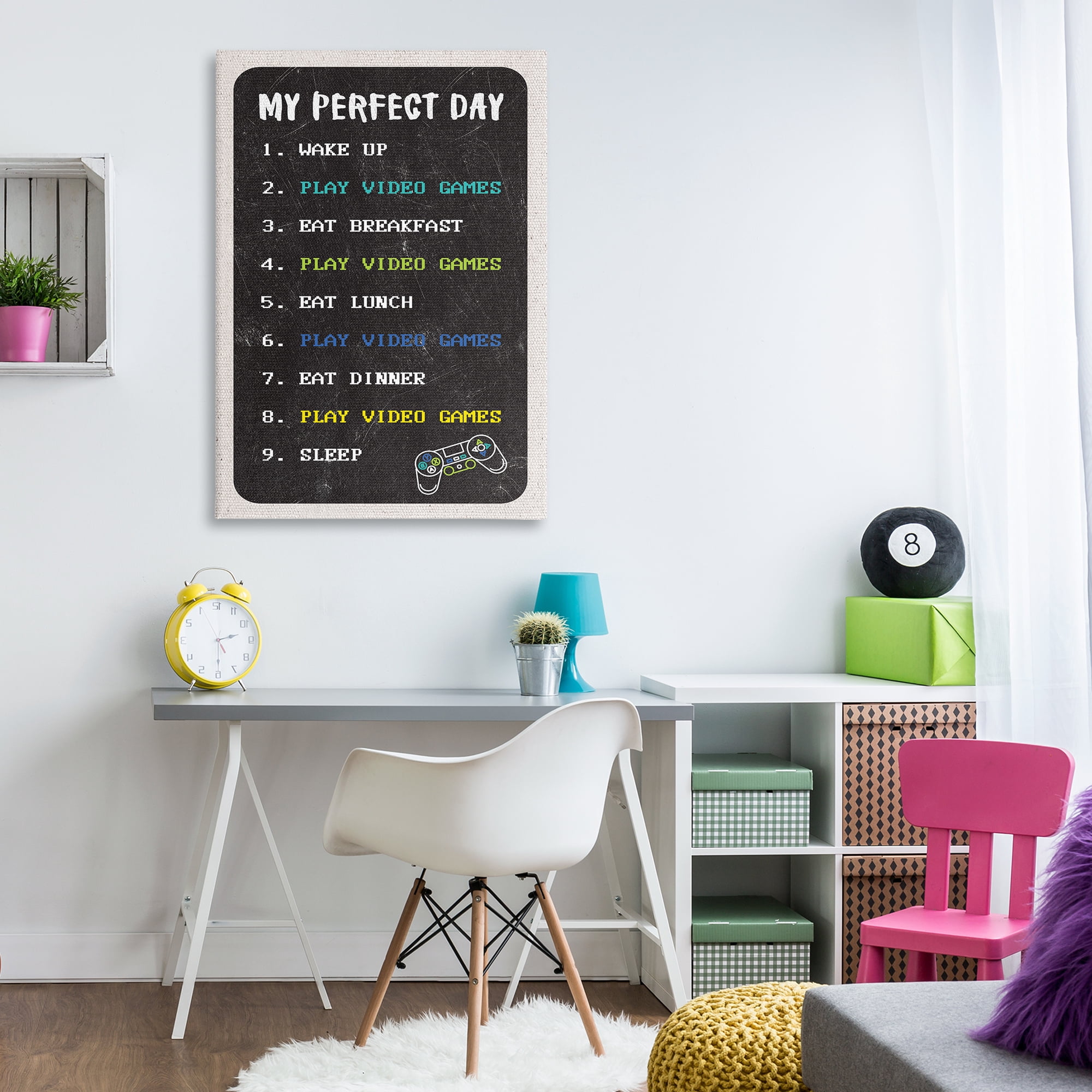 Stupell Industries Perfect Day Gamer Life Typography Painting Gallery Wrapped Canvas Art Print Wall Art, 30 x 45