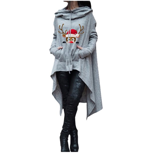 Sudaderas Con Gráficos Navideños Para Mujer Tallas Grandes Casual Manga Larga Estampado Suelto Mediano Y Largo Tops Blusa Con Capucha Odeerbi ODB199061
