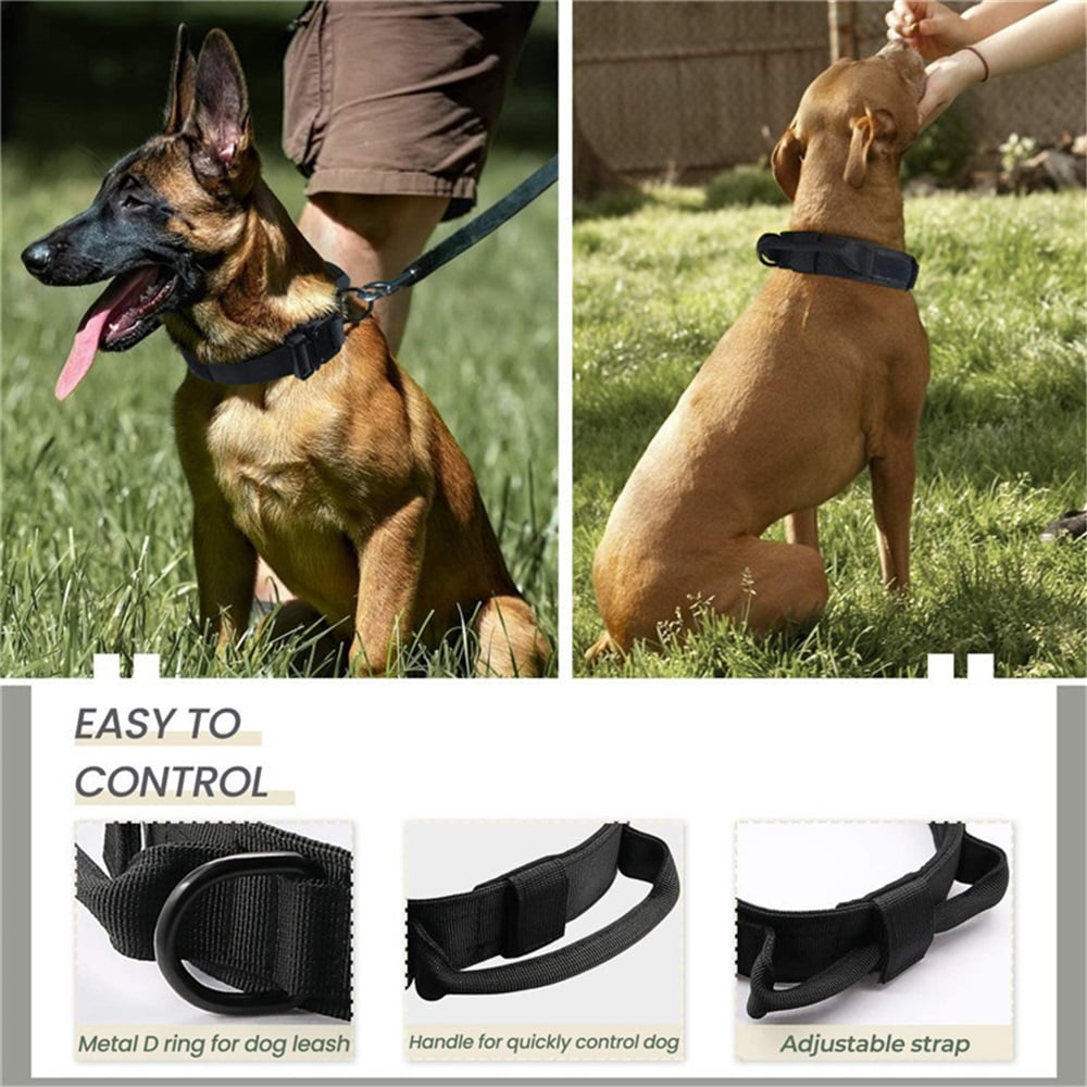 Dog trap, adjustable training nylon collar for dog training, with control handle and metal buckle, medium to large dog collar (black, L)