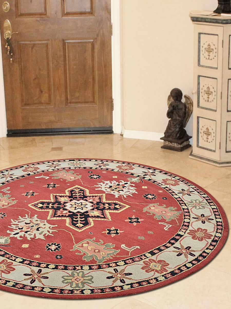 Rugsotic Carpets Hand Tufted Wool 10'x10' Round Area Rug Oriental Red