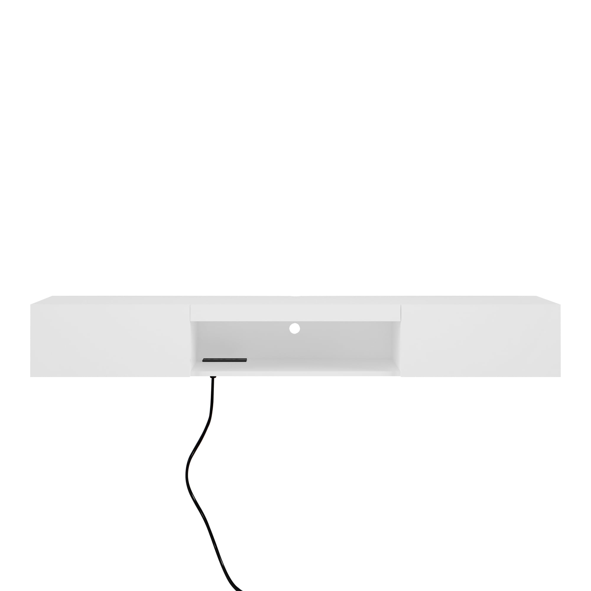 Aukfa Wall Mounted Floating TV Stand for TVs up to 65" with 16 Color LEDs and Power Outlet, White