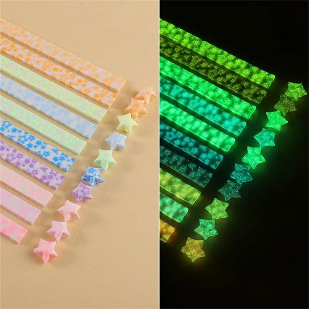 Tiras de papel de estrella luminosa, tira de papel de color estrella, decoración de papel, manualidades de papel DIY, conjunto de origami estrellado de 10 colores con 210 hojas que brillan en la oscur