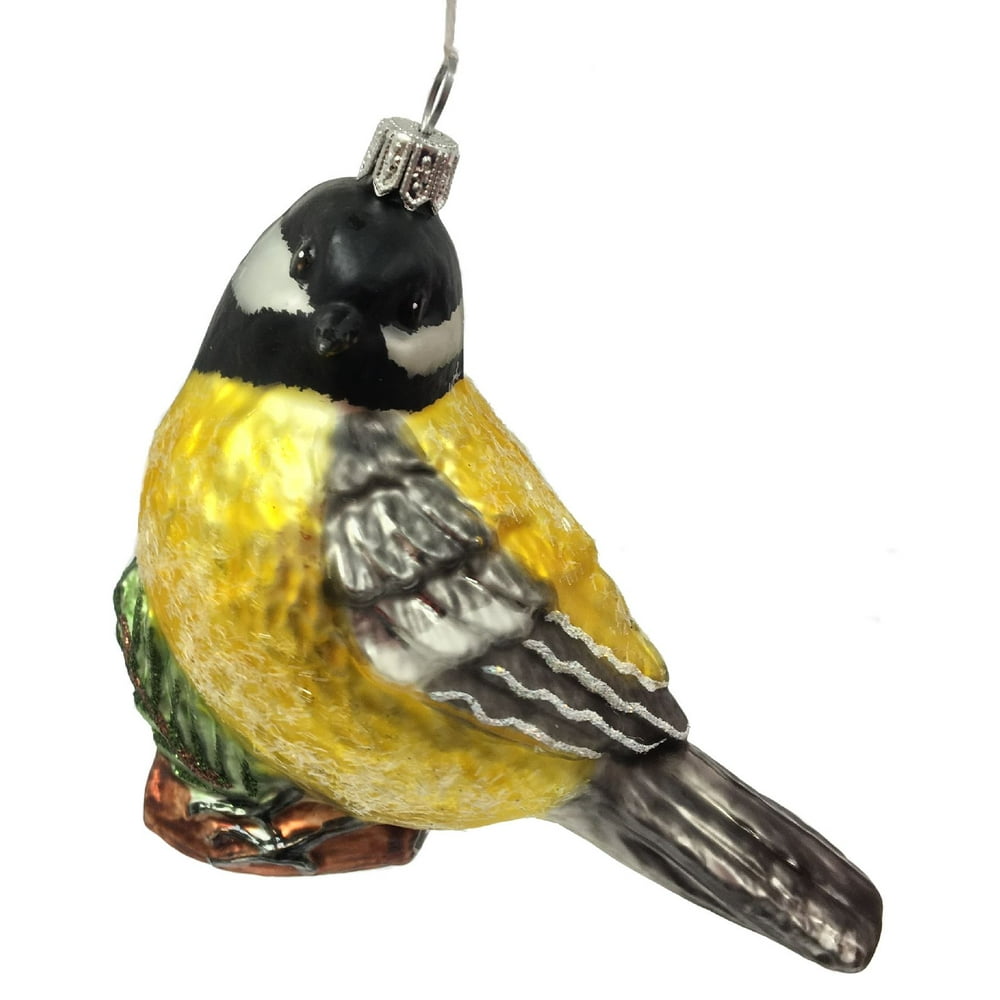 Chickadee Bird on Branch Polish Glass Christmas Tree Ornament Wildlife
