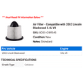 thumbnail image 2 of Air Filter - Compatible with 2002 Lincoln Blackwood 5.4L V8, 2 of 2