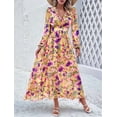 thumbnail image 2 of Womens Casual Boho Deep V Neck Long Sleeve Long Dress Yellow L, 2 of 8