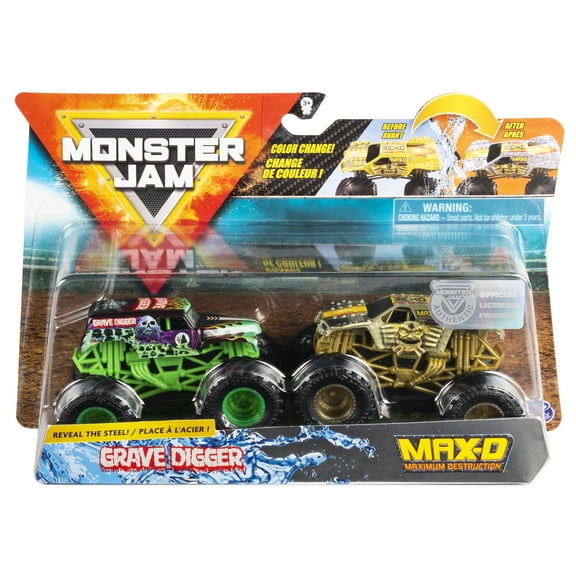 Monster Jam, Official Grave Digger vs. Max D Color-Changing Die-Cast Monster Trucks, 1:64 Scale