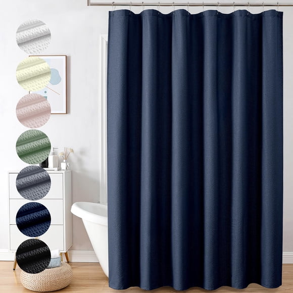 OVZME Cortina de ducha azul extralarga de 96 pulgadas de largo con textura en relieve 3D, cortina de ducha de baño grande para hotel con 12 agujeros, cortinas de ducha de tela lavable, 72 x 96, azul m
