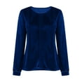 thumbnail image 4 of Womens Dressy Tops Soft Velvet Crew Neck Long Sleeve Elegant Shirts with Pleats Solid Color Casual Party Blouses (XL, Blue), 4 of 7