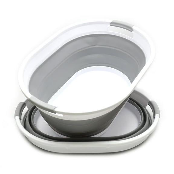 SAMMART Set of 2 Collapsible Plastic Laundry Basket - Oval Tub / Basket - Foldable Storage Container / Organizer - Portable Washing Tub - Space Saving Laundry Hamper