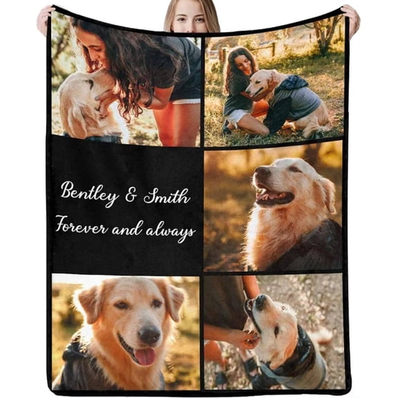 AISENIN Custom Blanket with Picture Customized Blanket Personalized 5 Photos Throw Blanket Customize Mothers Fathers Christmas