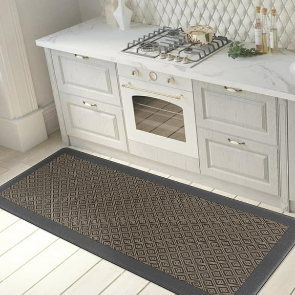 World Rug Gallery Geometric Textline Anti Fatigue Kitchen, Laundry Room, Comfort Indoor Mat, Door Mat - Dark Gray 18"x47"