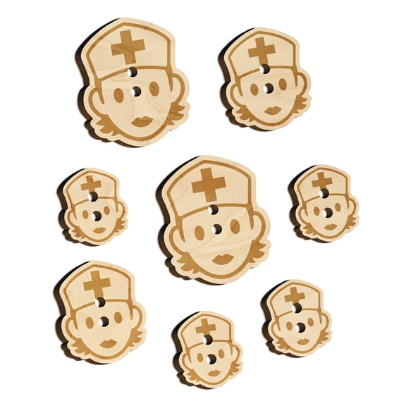 Occupation Medical Nurse Woman Icon Wood Buttons for Crochet Knitting Sewing DIY Craft - Various Sizes (8pcs)