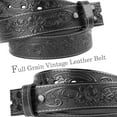 thumbnail image 5 of Western Belt for Men, Full Grain Leather Engraved Tooled Men Belt, Embossed Floral Pattern Western Belt for Cowboy, Snap on Strap 1 1/2" Wide (Black), 5 of 8