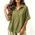 thumbnail image 2 of Asgosdo Cotton Linen Tops for Women Plus Size Half Sleeve Half Button Collared Loose Fit Blouses Casual Basic Going Out Shirts, 2 of 5