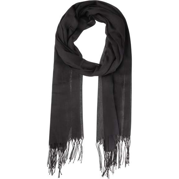 Bufanda de invierno cálida de imitación de cachemira INSPIRE CHIC, chal largo de color sólido con flecos para mujeres y hombres 78.7"x27.6" negro