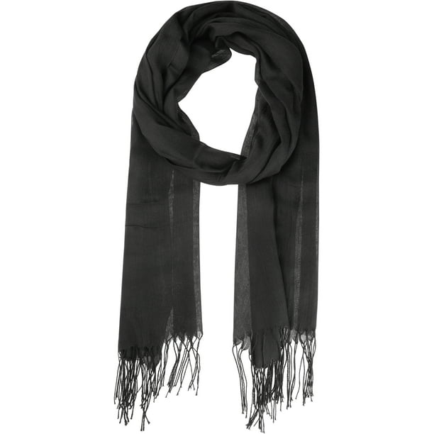 Bufanda de invierno cálida de imitación de cachemira INSPIRE CHIC, chal largo de color sólido con flecos para mujeres y hombres 78.7"x27.6" negro
