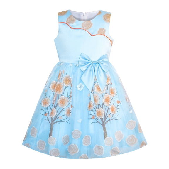 Girls Dress Plum Flower Tree Bow Tie Party Pageant 6 Years