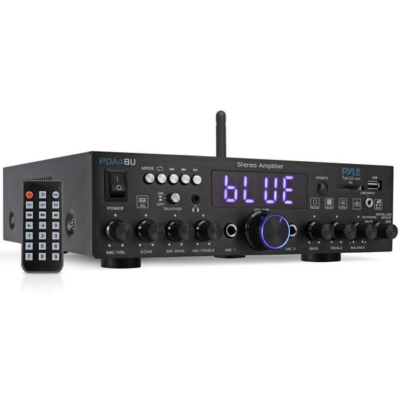 Bluetooth Stereo Amplifier Receiver - Optical, Phono, Coaxial, FM Radio, USB & SD Memory Card Readers, Line (3.5 mm) Input, Digital LED Display, Microphone Inputs (200 Watt)