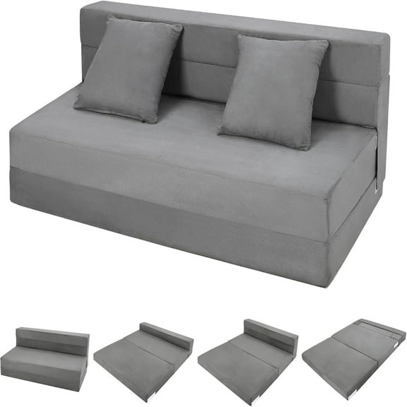 Studyset Folding Sofa Bed with Pillows, Convertible Sleeper Chair, Modern Futon Floor Couch, Foldable Memory Foam Chair, Lazy Guest Bed for Living Room, Home Office