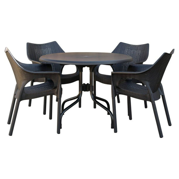 Strata Furniture Delfino Resin Patio Dining Set With Cabridge Chairs Walmart Com Walmart Com
