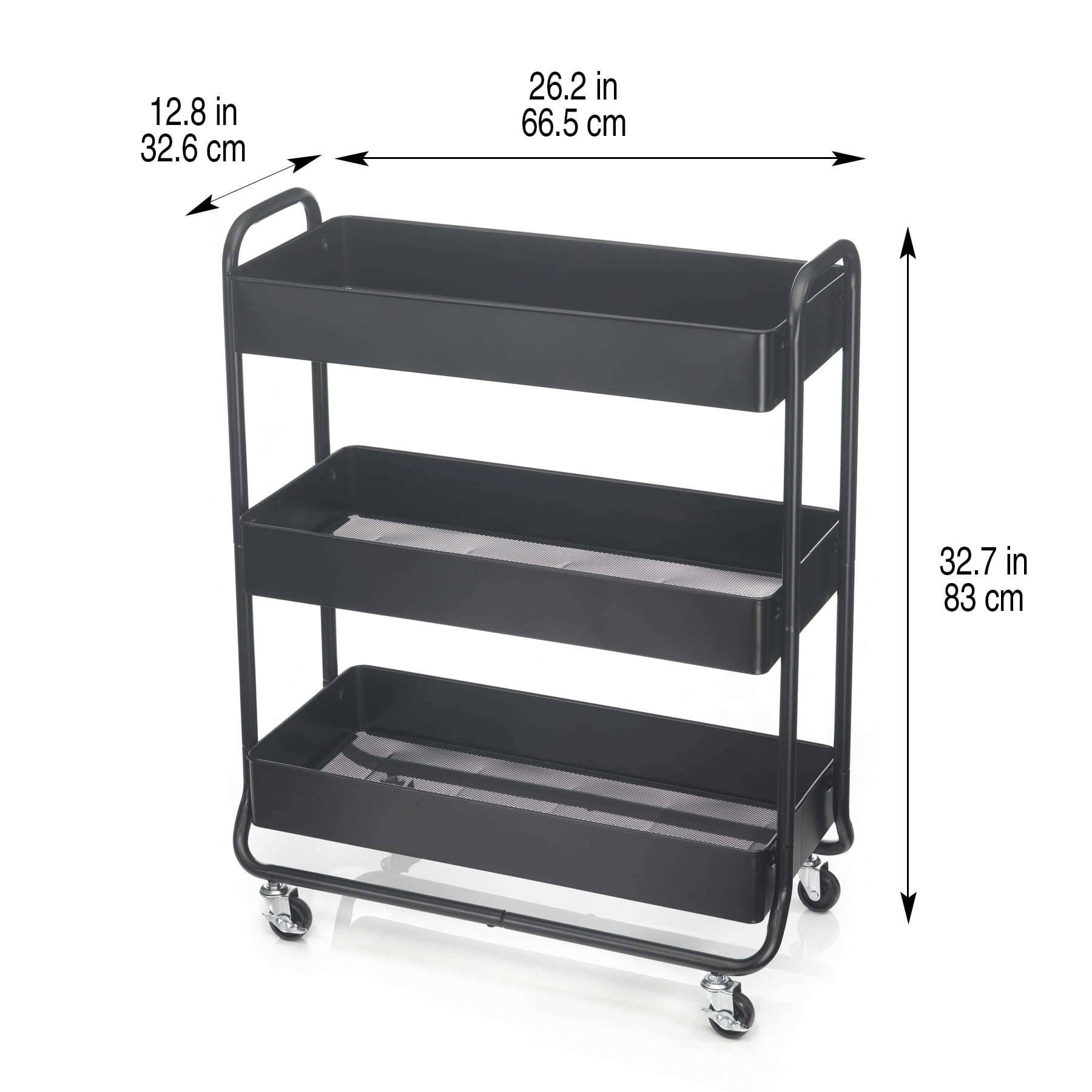 Simply Tidy Hudson Black 3-Tier Movable Utility Metal Rolling Cart