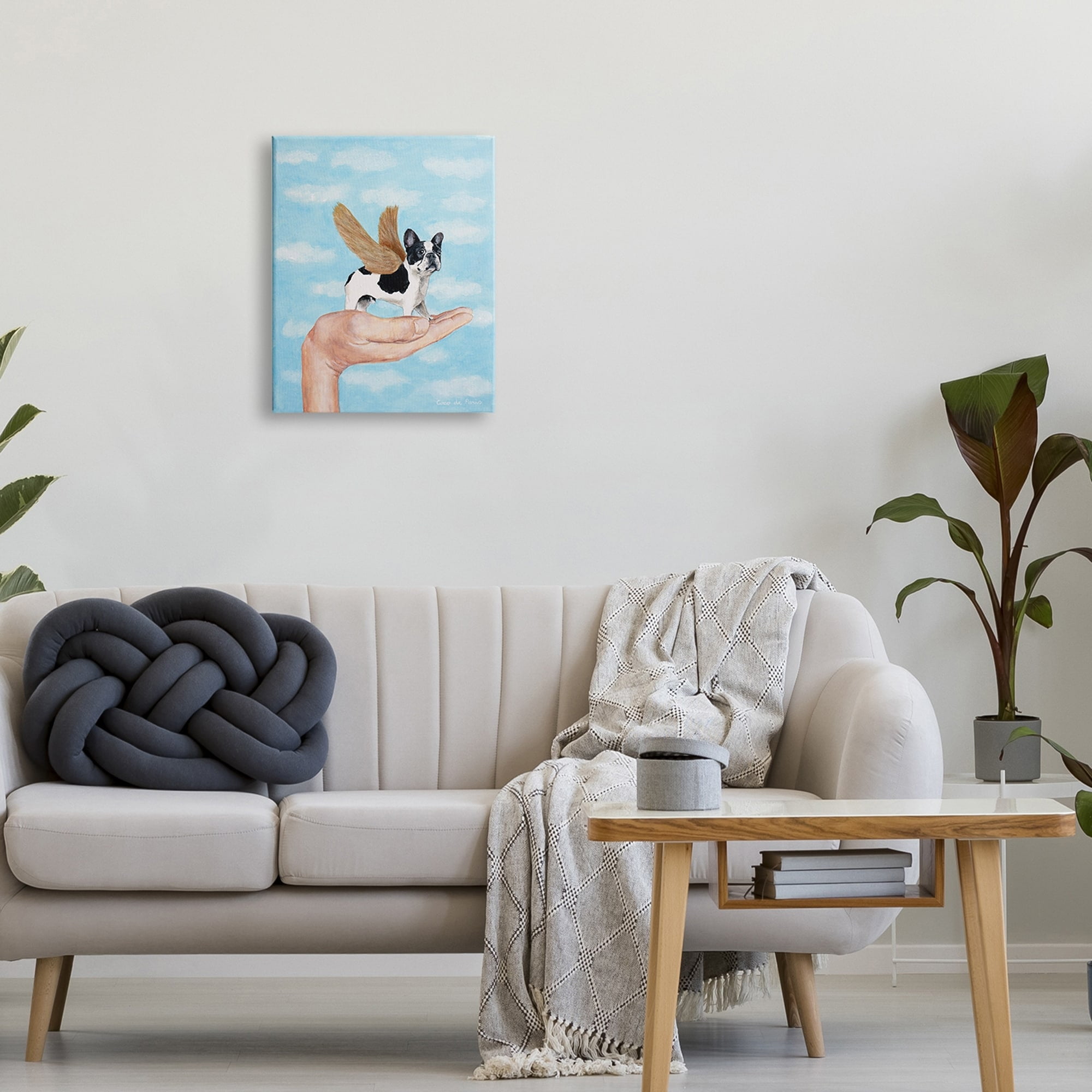 Stupell Industries Hand Holding Bulldog Wings Fluffy Fantasy Clouds, 16 x 20, Design by Coco de Paris