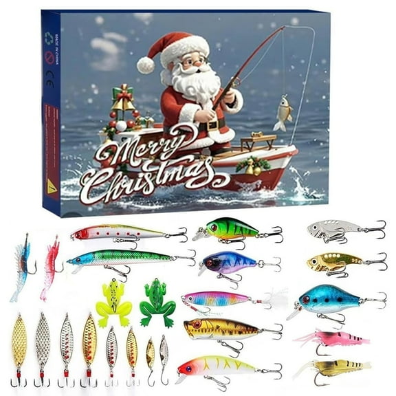 HUISZJ 2025 Fishing Advent Calendar 24 Days Fishing Lures Set Gifts For Men Anglers Festival Supplies (A)