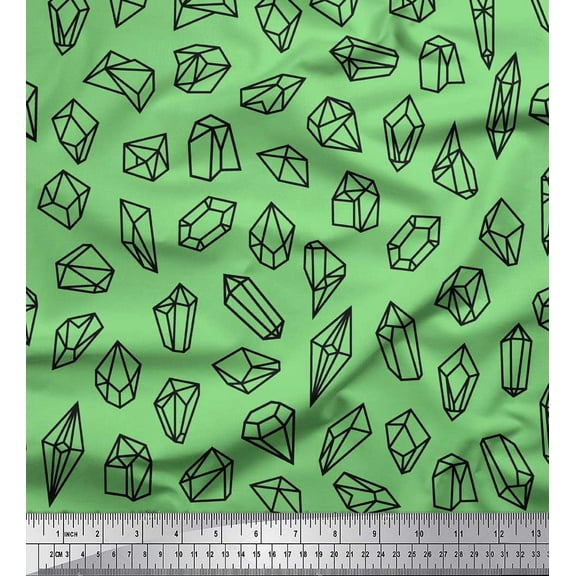 Soimoi Green Cotton Duck Fabric Crystal Stone Geometric Printed Fabric 1 Yard 42 Inch Wide