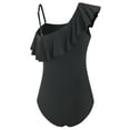 thumbnail image 3 of Women’s Ruffle One Shoulder Swimsuits One Piece Tummy Control Bathing Suit, Black, 3 of 7