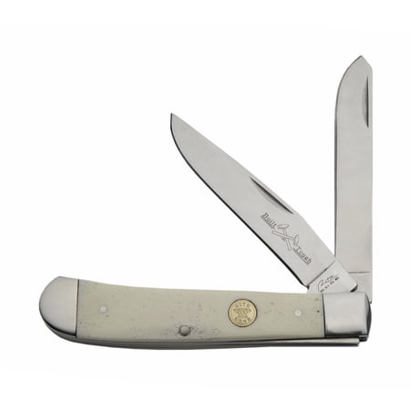 SZCO 4.25-Inch Heritage Artisan White Bone 2-Blade Trapper - Traditional Folding Pocket Knife - 440 Stainless Steel Blades with Stainless Steel Bolsters & Liners